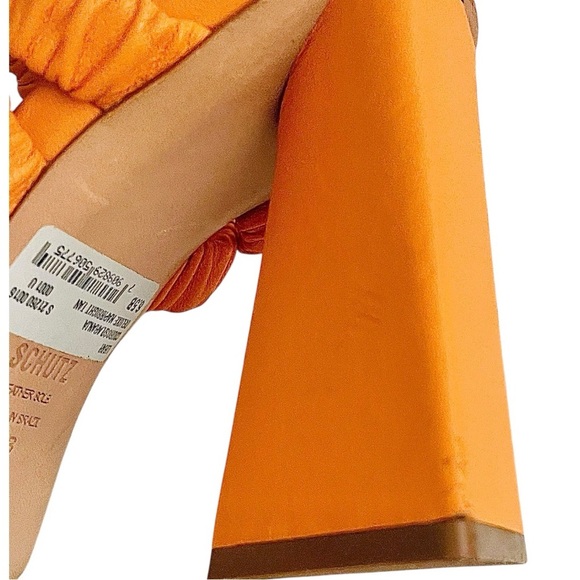 SCHUTZ Lirah Orange Ruched Strap Block Heel Sandals 6.5M - Picture 4 of 10